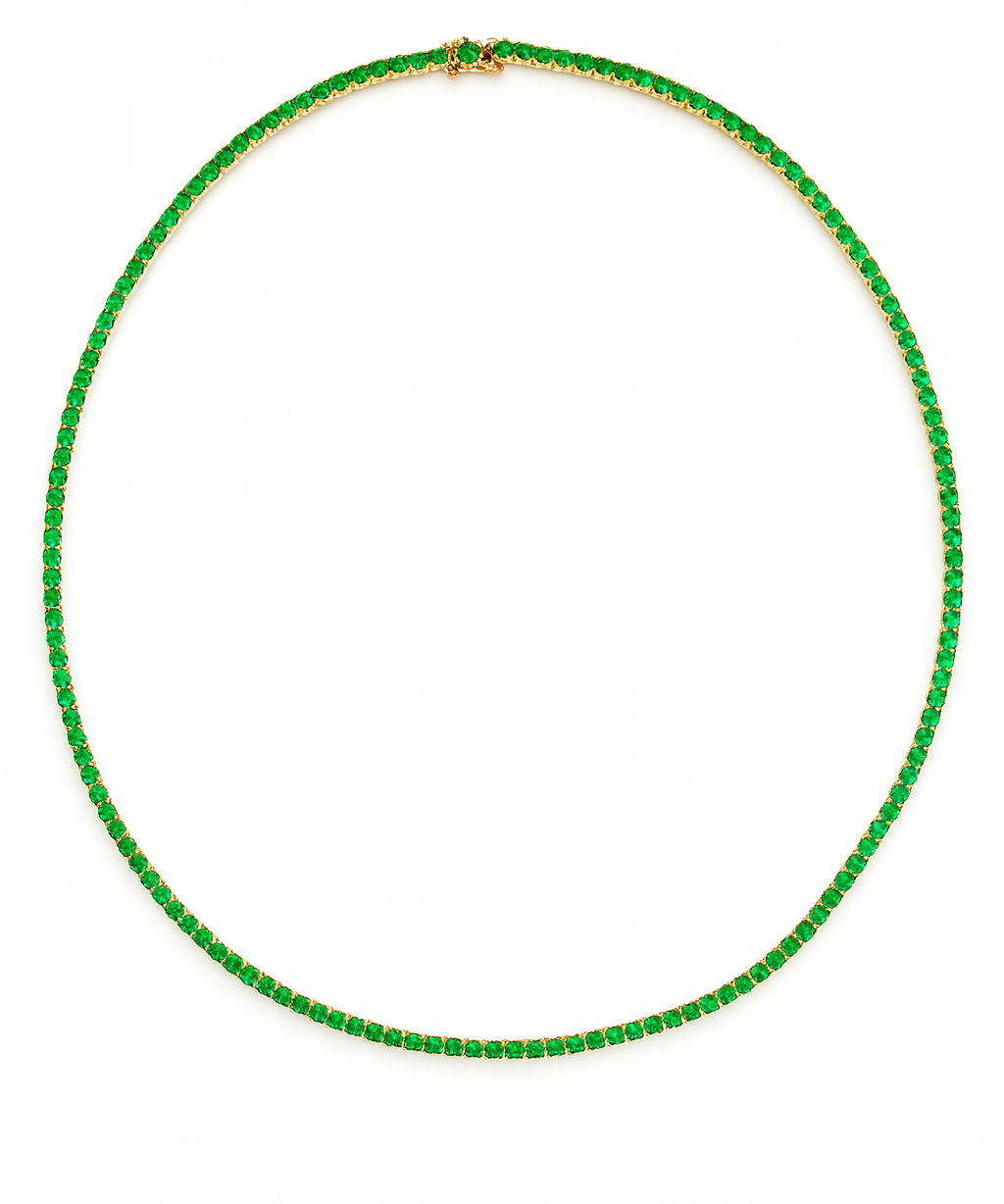 7.11ct Emerald 18K Gold Tennis Necklace