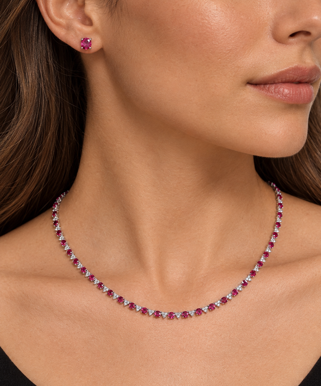 15.92ct Diamond Ruby 18K Gold Tennis Necklace