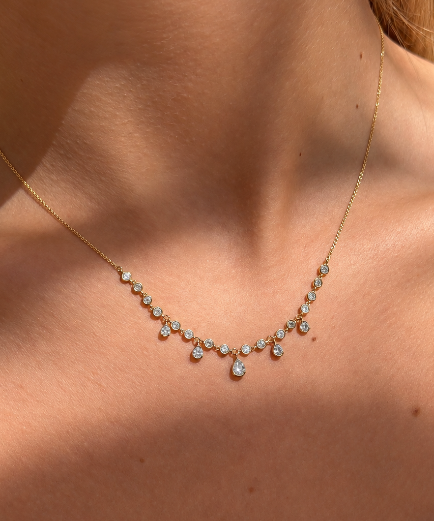 0.95ct Diamond 14K Gold Station Drop Necklace