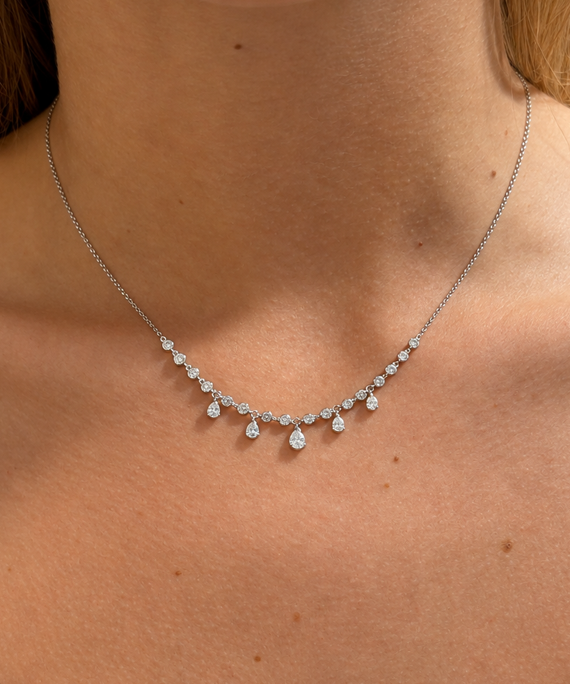 0.95ct Diamond 14K Gold Station Drop Necklace