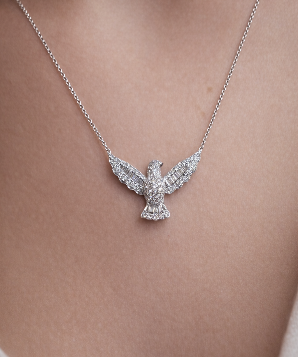1.00ct Diamond 18K Gold Holy Spirit Pendant Chain Necklace