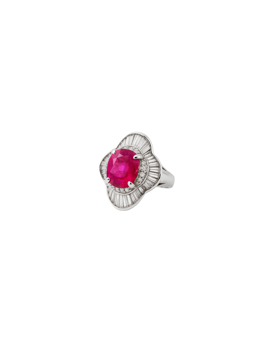 5.63ct Diamond Ruby Platinum Cluster Cocktail Ring