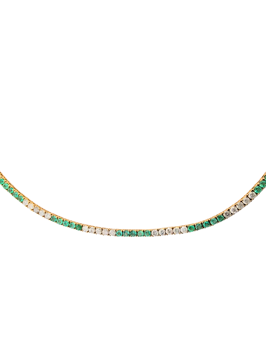 10.20ct Diamond Emerald 14K Gold Tennis Necklace