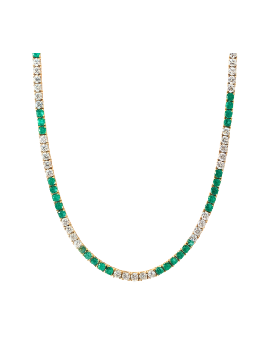 10.20ct Diamond Emerald 14K Gold Tennis Necklace