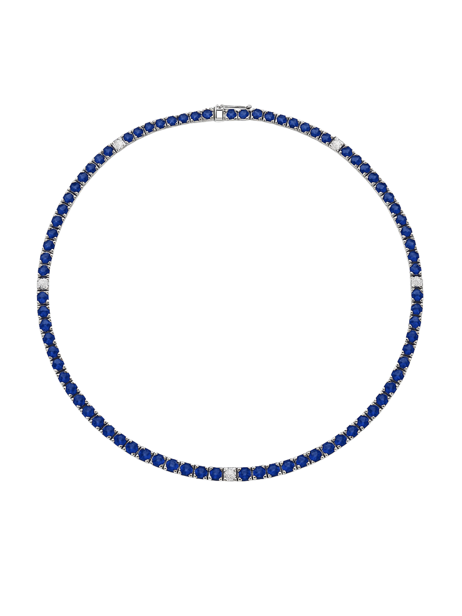 12.69ct Diamond Sapphire 14K Gold Tennis Necklace