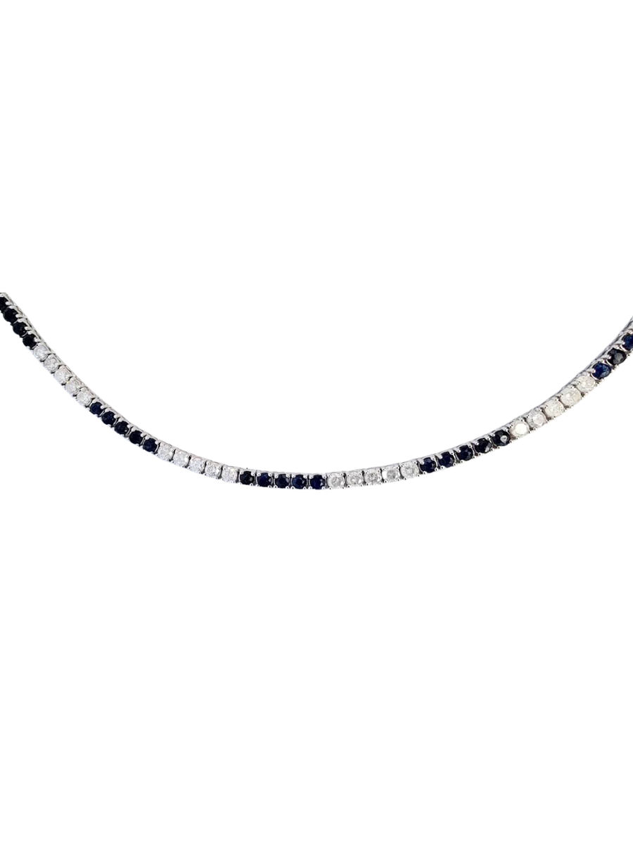 11.85ct Diamond Sapphire 14K Gold Tennis Necklace