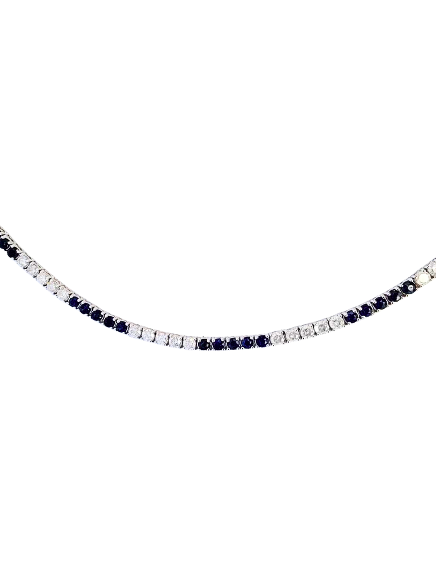 11.85ct Diamond Sapphire 14K Gold Tennis Necklace
