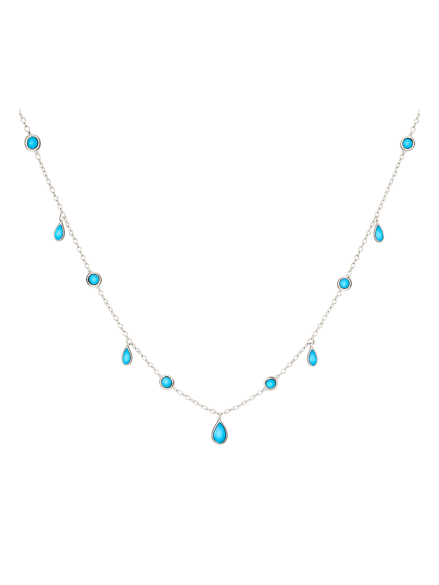 Turquoise 14K Gold Stationed Drop Dainty Necklace
