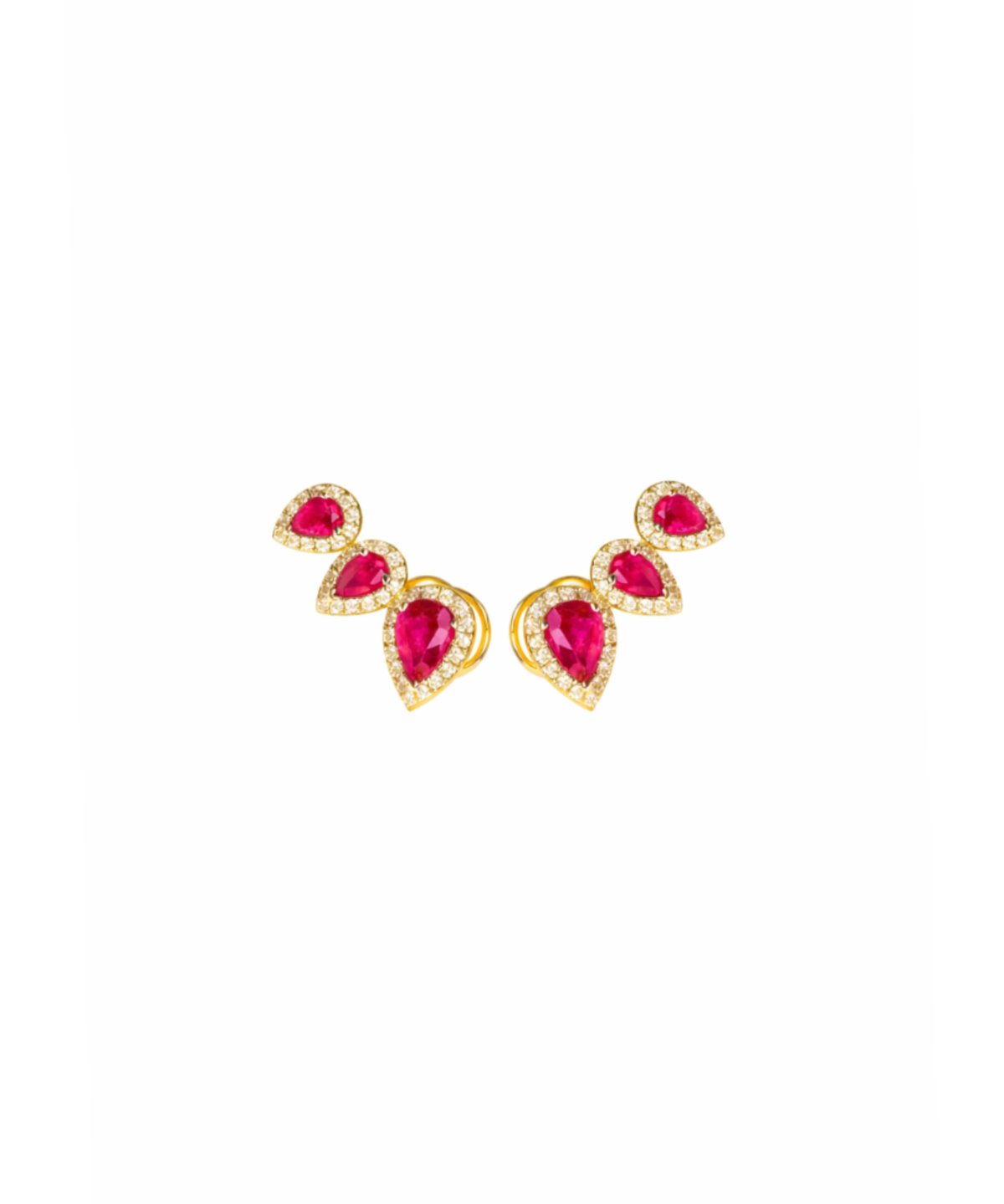 2.04ct Diamond Ruby 18K Gold Climber Earrings