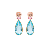37.88ct Topaz Sapphire Morganite 18K Gold Pear Drop Earrings