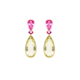 35.38ct Amethyst Tourmaline 18K Gold Pear Drop Earrings