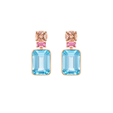 34.27ct Blue Topaz Morganite Pink Sapphire 18K Gold Drop Earrings