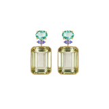 49.34ct Amethyst Apatite Tanzanite 18K Gold Drop Earrings