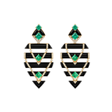39.36ct Diamond Emerald Onyx 18K Gold Statement Drop Earrings