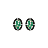 5.84ct Emerald Diamond Onyx 18K Gold Cluster Earrings