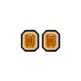 14.34ct Citrine Diamond Onyx 18K Gold Halo Stud Earrings