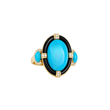 21.24ct Diamond Turquoise Onyx 18K Gold Cocktail Ring