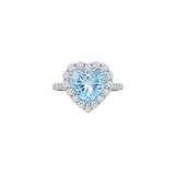 3.27ct Diamond Aquamarine 18K Gold Halo Heart Ring