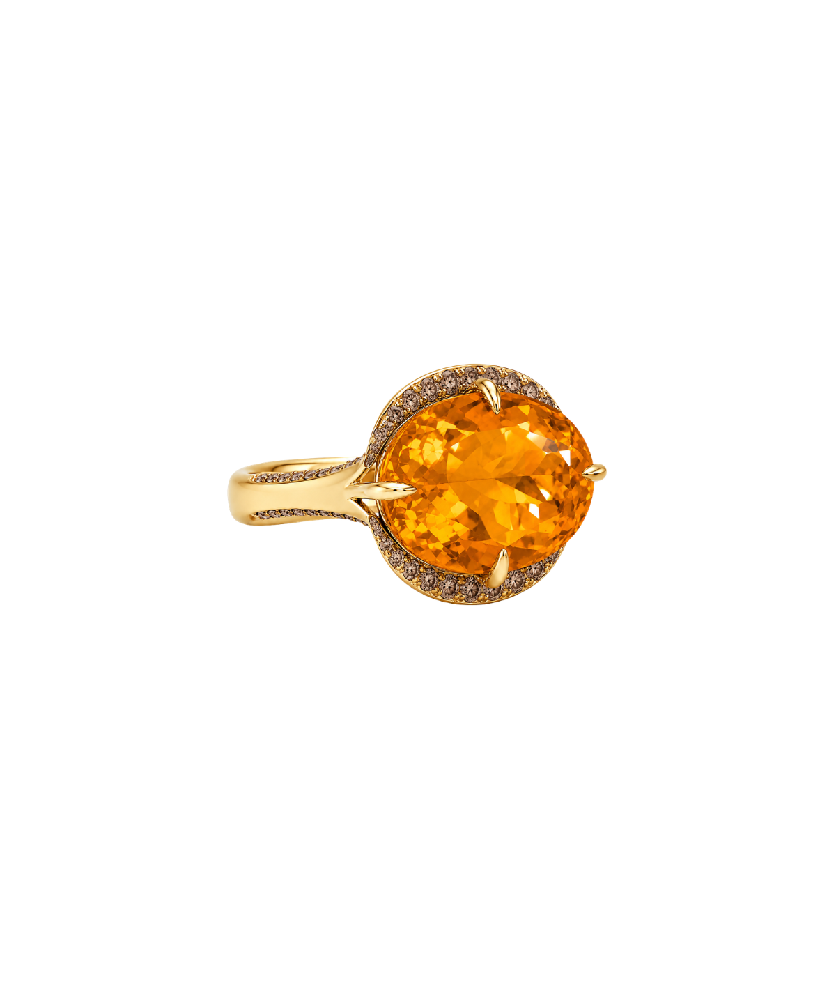 13.30ct Citrine Brown Diamond 18K Gold Cocktail Ring