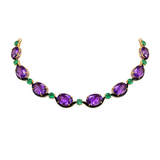 64.42ct Amethyst Emerald Onyx 18K Gold Stationed Necklace