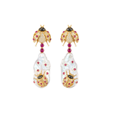116.23ct Diamond Ruby Baroque Pearl 14K Gold Drop Earrings