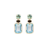 27.92ct Blue Topaz Green Sapphire 18K Gold Drop Earrings