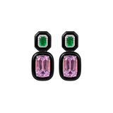 44.89ct Diamond Emerald Kunzite Onyx 18K Gold Drop Earrings