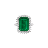 16.48ct Emerald Diamond 18K Gold Halo Cocktail Ring