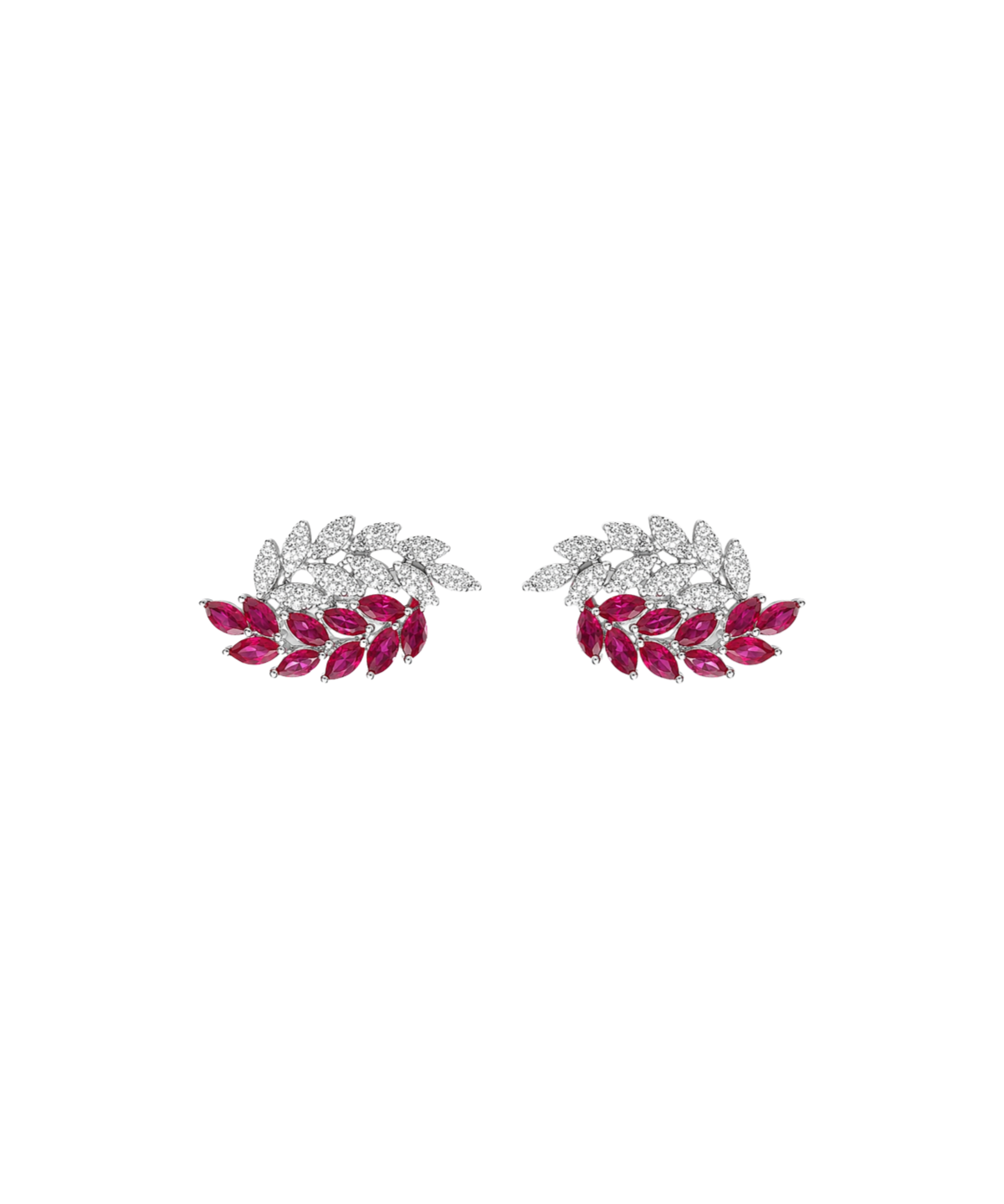 2.14cts Ruby Diamond 18K Gold Leaf Climber Earrings