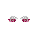 2.14cts Ruby Diamond 18K Gold Leaf Climber Earrings