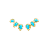 3.06ct Diamond Turquoise 14K Gold Climber Earrings