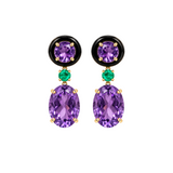 37.37ct Emerald Amethyst Onyx 18K Gold Drop Earrings