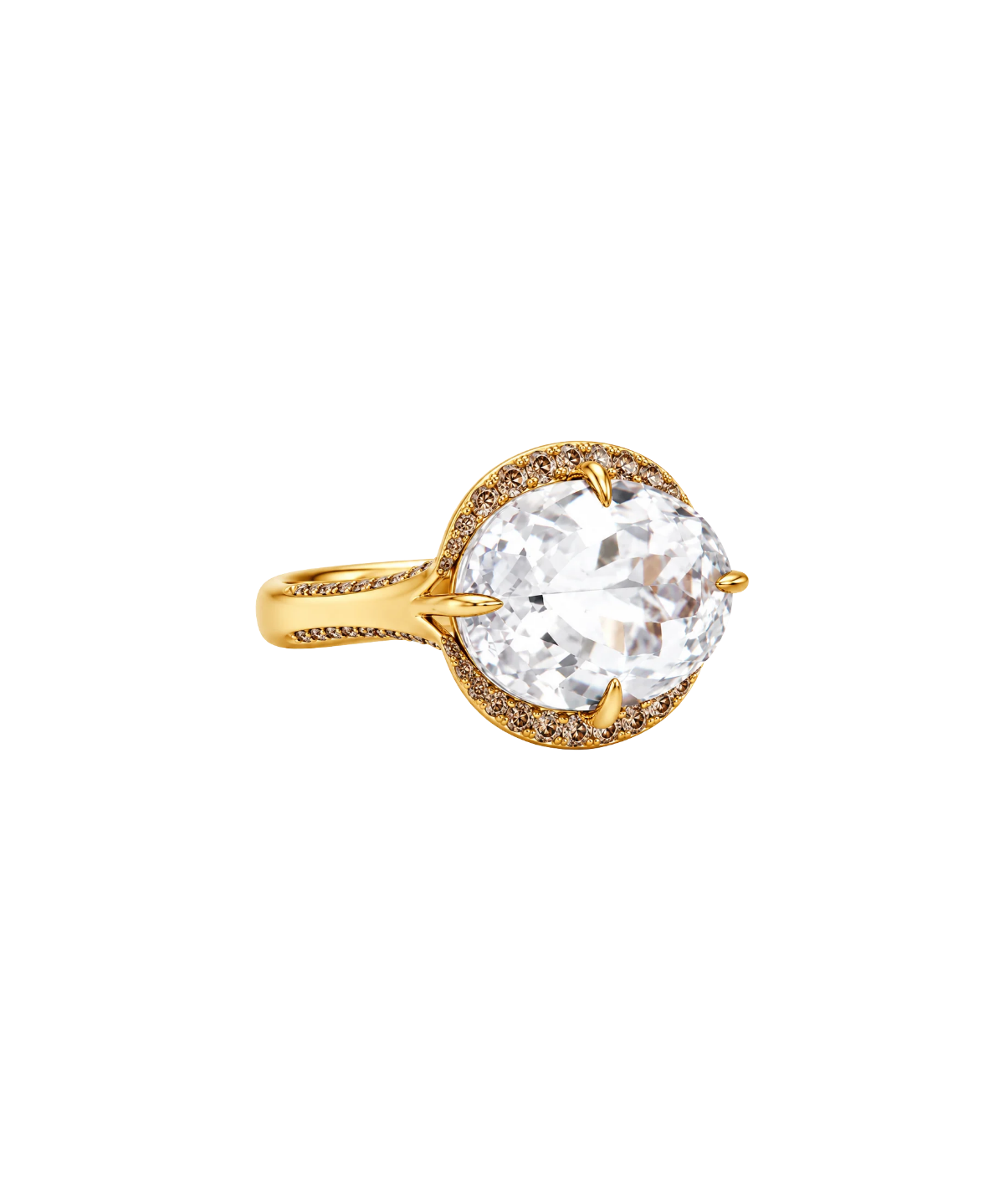 17.17ct Brown Diamond White Topaz 18K Gold Cocktail Ring