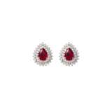 2.83ct Diamond Ruby 18K Gold Pear Halo Stud Earrings