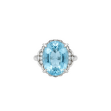 6.32ct Diamond Aquamarine Platinum Oval Ring