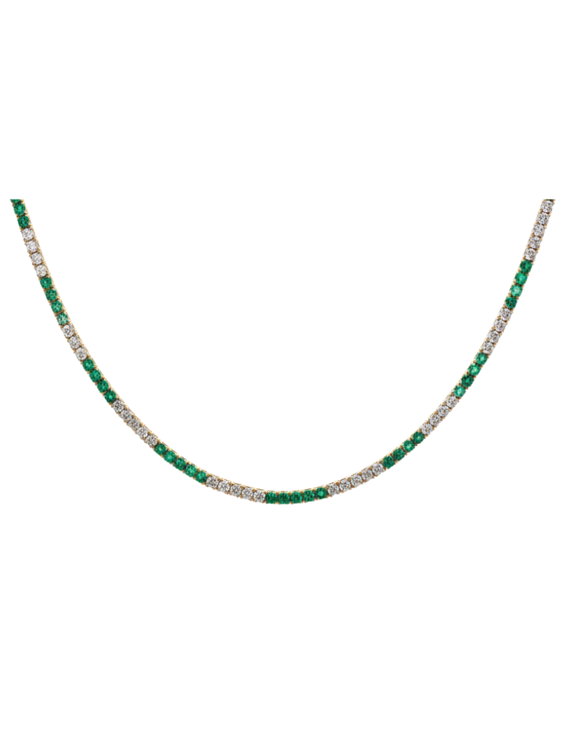 10.20ct Diamond Emerald 14K Gold Tennis Necklace