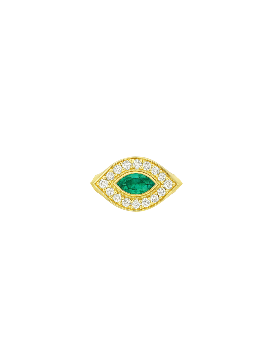0.46ct Diamond Emerald 14K Gold Signet Ring