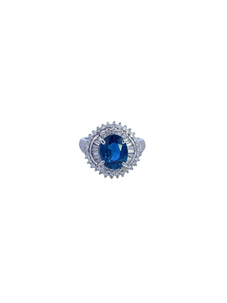 2.89ct Diamond Sapphire Platinum Cluster Ring