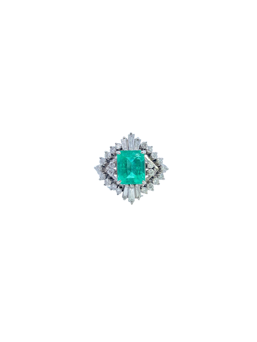 2.20ct Diamond Colombian Emerald Platinum Halo Ring