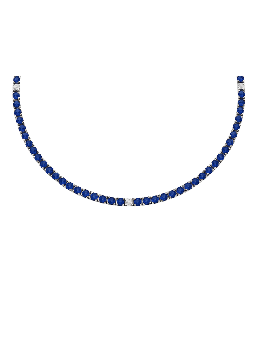 12.69ct Diamond Sapphire 14K Gold Tennis Necklace