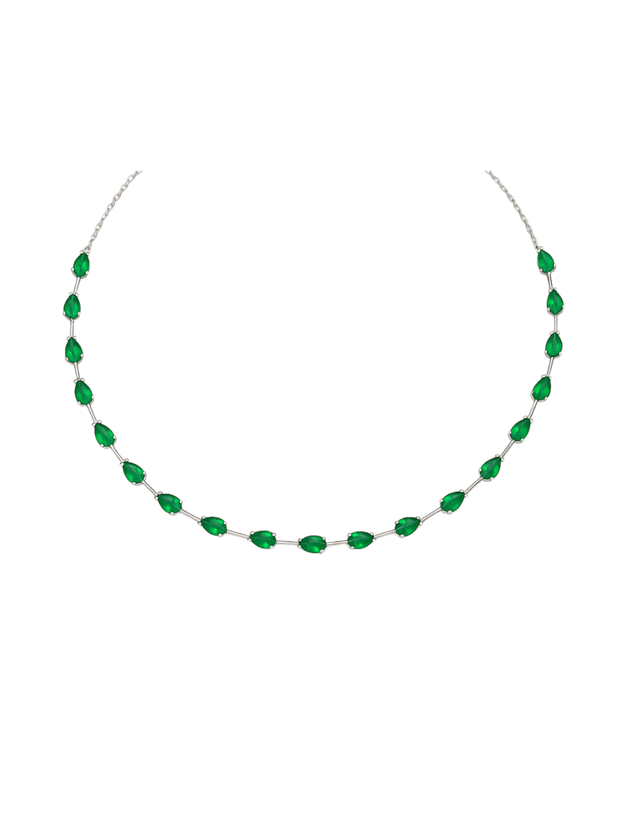 3.68ct Emerald 18K Gold Pear Choker Tennis Necklace