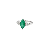 1.79ct Diamond Emerald 18K Gold Marquis Ring