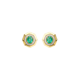 1.39ct Diamond Emerald 14K Gold Halo Bezel Stud Earrings