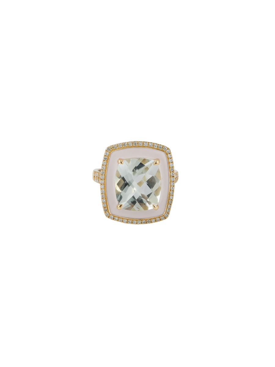 5.08ct Diamond Green Amethyst 14K Gold Cocktail Ring