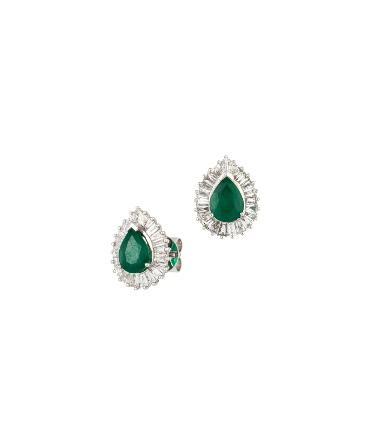 3.41ct Emerald Diamond 18K Gold Pear Halo Stud Earrings