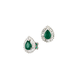 3.41ct Emerald Diamond 18K Gold Pear Halo Stud Earrings
