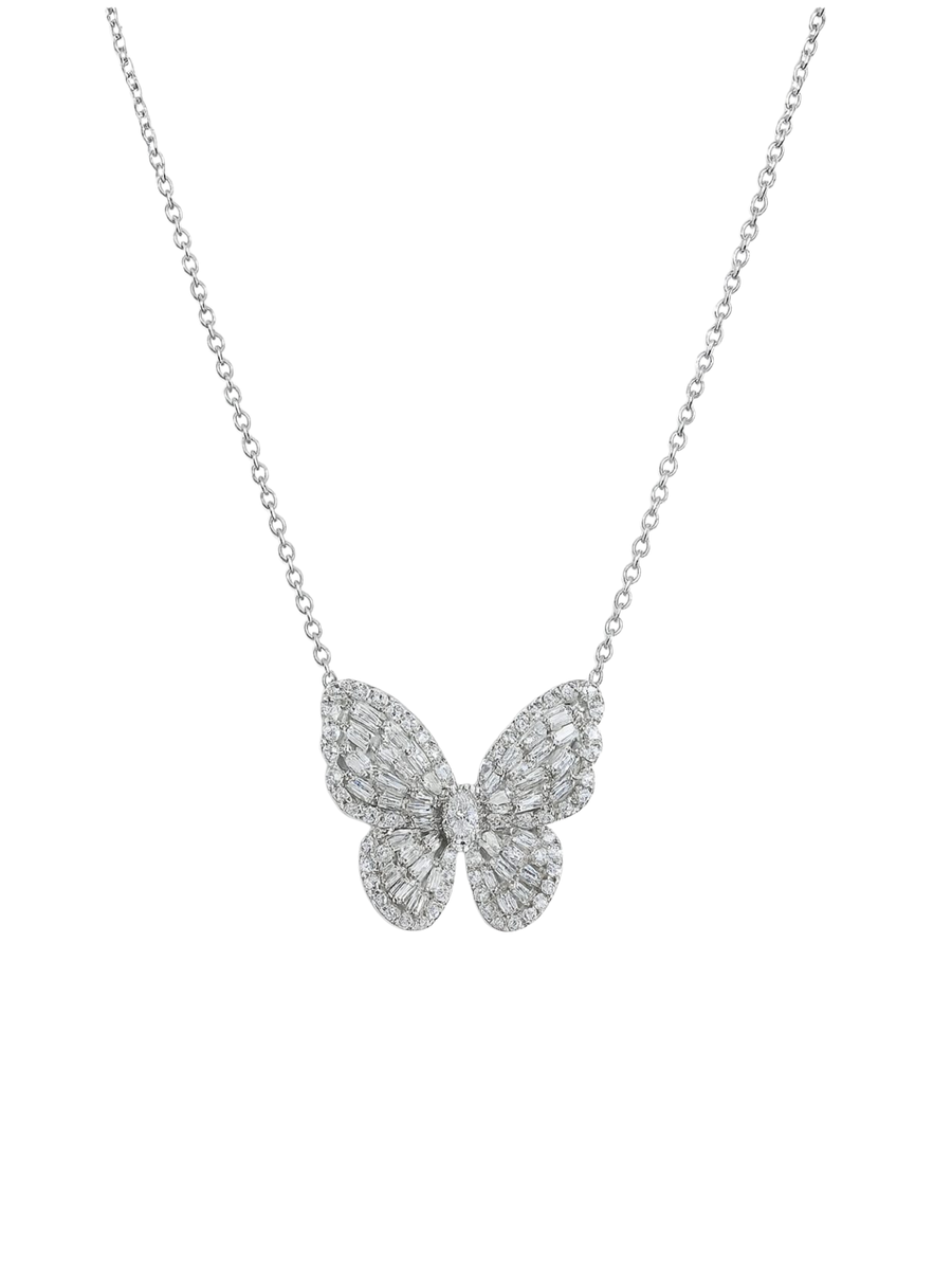 2.00ct Diamond 14K Gold Butterfly Pendant Necklace
