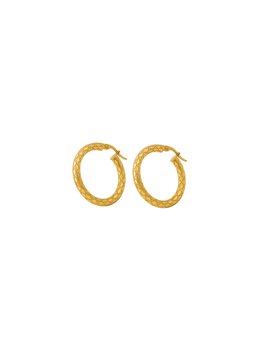 14K Gold Patterned Hoop Earrings