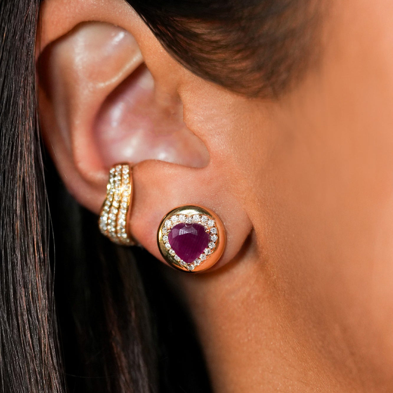 0.20ct Diamond 18K Gold Three Row Ear Cuff