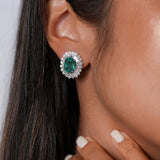 6.86ct Diamond Emerald 18K Gold Large Halo Stud Earrings